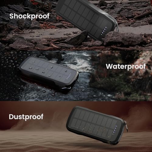 Portable Solar Power Bank 10,000 m Ah – Dual Built-in Cables & Fast 15 W Wireless Charging – Eco-Friendly Design with Cigarette Lighter & 3 LED Flashlight Modes – Perfect for Camping, Emergencies & Everyday Use – Ideal Gift for All Occasions