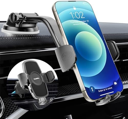 Universal Car Phone Holder with Super Suction Technology – Versatile Mount for Dashboard, Windshield, and Air Vent – Compatible with i Phone 16/15/14/13/12 Pro Max, Samsung & Android Smartphones – Hands-Free Convenience for Safe Navigation and Calls