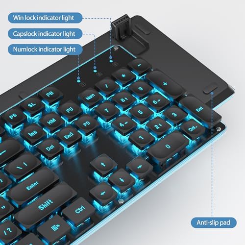 Surmen G1000 Pink Backlit Typewriter Keyboard – Full-Size 104 Keys with Silent Membrane, Durable Metal Panel, USB Wired for Effortless Gaming and Office Use – Stylish, Quiet, and Efficient Typing Experience
