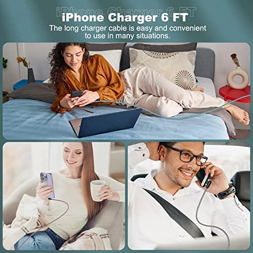 Premium 3-Pack 10 FT Right Angle Lightning Charger for i Phone – Apple MFi Certified Fast Charging Cable for i Phone 14/13/12/11 Pro/Pro Max/Mini/XS/XR/8/7 Plus & i Pad – Ideal for Car Play & Enhanced Durability for Everyday Use