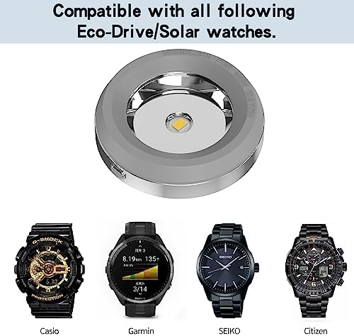 Rounkin Solar Watch Fast Charger – High-Efficiency Portable Solar Power Station for Casio, Citizen, Seiko, and Garmin Watches – Durable Metal Base, 9-Hour Auto Shut-Off Timer, Rapid Heat Dissipation for Optimal Performance and Eco-Friendly Charging Solutions