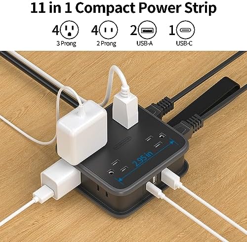 NTONPOWER 8-Outlet Flat Plug Power Strip with 45 W USB-C Fast Charging Port – Compact Multi-Device Extender with 5 ft Cord, Ideal for Home and Travel, Compatible with i Phone, Mac Book Pro, Tablets, and Samsung – Smart Design for Organized Charging Solutions