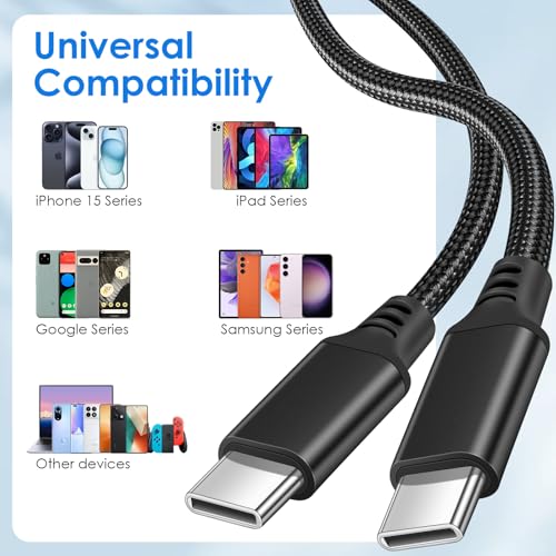 Premium 5-Pack USB C to C Fast Charging Cables – 60 W Nylon Braided Charger for i Phone 16 Series, Mac Book Pro, i Pad Pro/Air, Samsung S24/S23 – 5 ft Length for Ultimate Flexibility and Durability – Reliable Data Transfer with USB 3.1 Compatibility