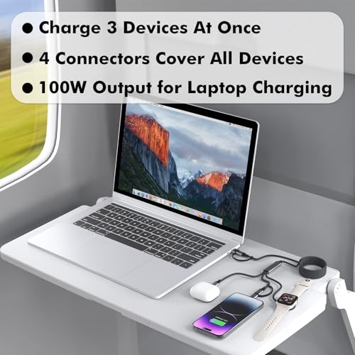 Optimize Your Charging Experience with the 4 in 1 Multi Charging Cable – 100 W Fast USB-C Charger Compatible with Apple Watch, i Phone 16/15/14/13, and Samsung Devices – Lightweight, Tangle-Free Design Ideal for Home, Office, and Travel – Durable Performance for All Your Gadget Needs