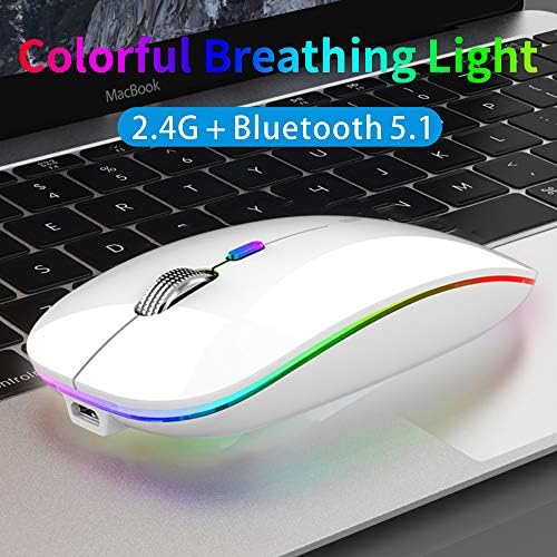 TENMOS Sleek LED Bluetooth Mouse – Ultra-Quiet Rechargeable Wireless Mouse with Type C Adapter for Laptops, Mac Books & i Pads – Bluetooth 5.1 & 2.4 GHz Universal Compatibility in Vibrant Blue – Perfect for Home, Office, and On-the-Go Productivity