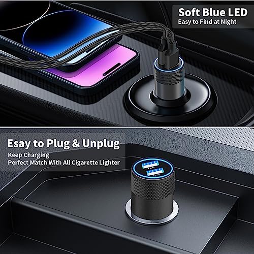 Braveridge 66 W Dual Port USB-C Car Charger for i Phone 16 – MFi Certified Fast Charging with Type-C Braided Cable – Enhanced Compatibility for i Phone 16/16 Pro Max/15/15 Pro/i Pad – Ideal for Road Trips and On-the-Go Power Solutions