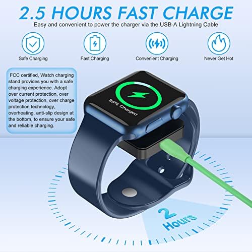 Dual-Purpose MFi-Certified USB A Fast Charger for Apple Watch & i Phone – 3.3 FT Wireless Charging Solution in Elegant Blue for Seamless Device Powering and Enhanced Compatibility with Air Pods