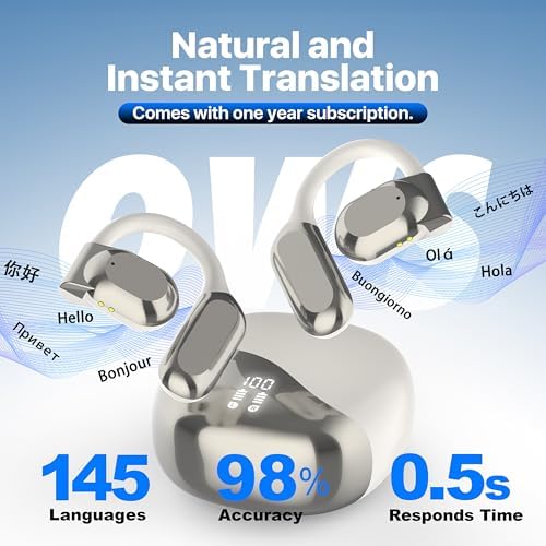 OWS 3-in-1 Advanced AI Translation Earbuds – Effortless Real-Time Communication in 144 Languages for Travelers, Business Professionals, and Language Learners, Ergonomically Designed for Comfort with Long Battery Life and Seamless Bluetooth Connectivity