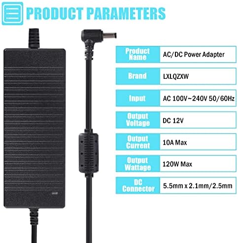 Reliable 120 W AC to DC Power Supply Adapter – 12 V 10 A Transformer for LED Strip Lights, CCTV Cameras, and 3 D Printers with Dual Output Jacks for Enhanced Versatility and Performance