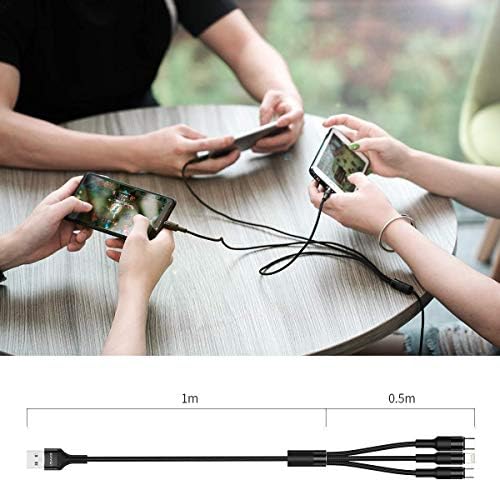 USAMS 5 FT 3-in-1 Multi Charging Cable – Durable Nylon Braided Fast Charger for Universal Compatibility with USB-C, Micro USB & Lightning Connectors – Ultimate Versatility for Smartphones & Tablets