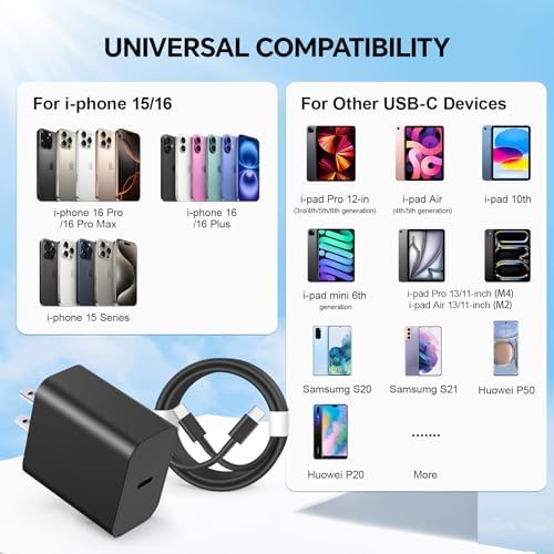 Lightning-Fast 20 W USB-C Wall Charger & 10 FT Cable for i Phone 15/16/Plus/Pro Max – Sleek Pink-Blue Power Adapter for Ultimate Charging Performance and Versatile Use