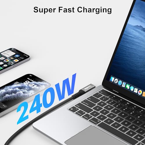 Ultra-Fast Coaxial USB 4 Cable 4 FT with 90-Degree Connector – Experience 40 Gbps Data Transfer, 8 K/5 K Video at 60 Hz, and 240 W Power Delivery – Ideal for Mac Book, i Phone 16/15, SSDs, Thunderbolt 4 & More – Enhanced Durability and Compatibility for Ultimate Performance