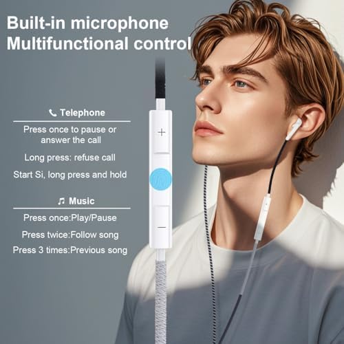 URIZONS Colorful Braided Wired Earbuds with Built-in Microphone – Sweat & Dirt Resistant, Tangle-Free Design, Adjustable Volume Control – Universal 3.5 mm Compatibility for Everyday Audio and Active Lifestyles – Premium Sound Quality for Music Lovers