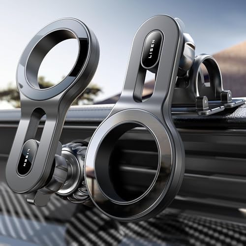 LISEN Mag Safe Car Mount with Extended Arm – Premium Magnetic Phone Holder for Safe Driving | 360° Rotatable i Phone Car Accessory – Perfect for i Phone 16, 15, 14, 13 Pro Max Plus Mini | Effortless Vent Installation & Enhanced Visibility