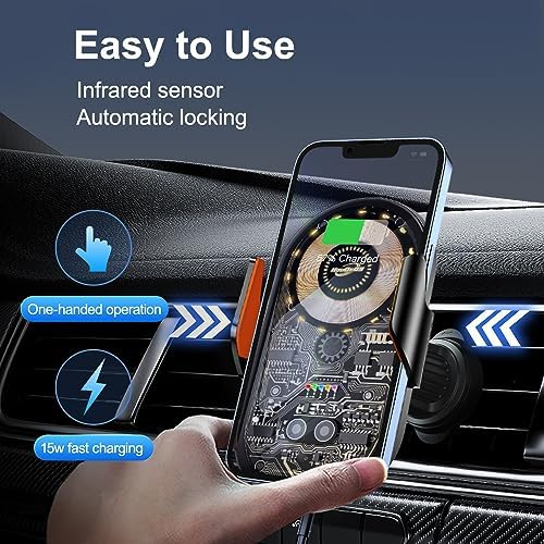 15 W Qi Fast Wireless Car Charger Mount with Auto Clamp – Universal Phone Holder for 4.7-7.2 Inch Devices – Effortless Charging & Enhanced Compatibility for i Phone and Samsung Users
