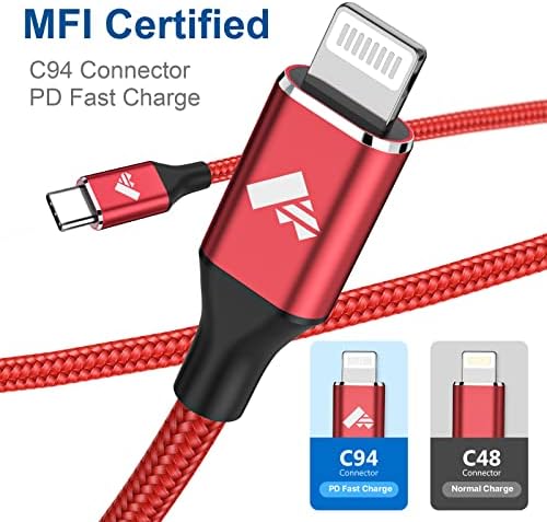 Aiminu 6 ft USB C to Lightning Cable 2-Pack – Rapid Charging Solution for i Phone 13, 12, 11 Pro Max, and More – MFi Certified Braided Type C Charging Cord for Enhanced Durability and Compatibility – Perfect for Fast Power Delivery up to 20 W