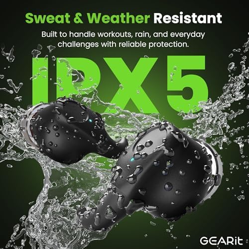 Premium GEARit True Wireless Earbuds – 20-Hour Extended Playtime with Crystal Clear HD Audio for Ultimate Sound Immersion – Sweatproof IPX5 Rating Perfect for Active Lifestyles – Effortless Bluetooth Pairing for i Phone & Android – Essential for Gym, Daily Commutes, and Leisure Listening