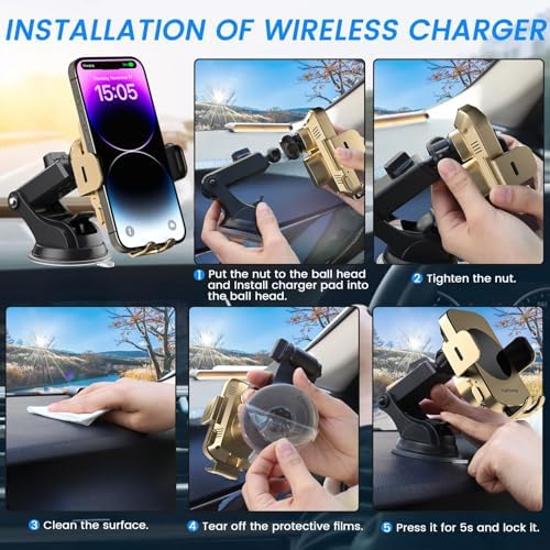 Effortless Fast Wireless Car Charger with Auto-Clamping Phone Holder – 15 W Qi-Compatible Charging Solution for i Phone 16/15/14/13/12/11 Pro Max & Galaxy S24/S23/S22/S21/S20/S10+ – Secure and Stylish Vehicle Mount for Ultimate Convenience on the Road