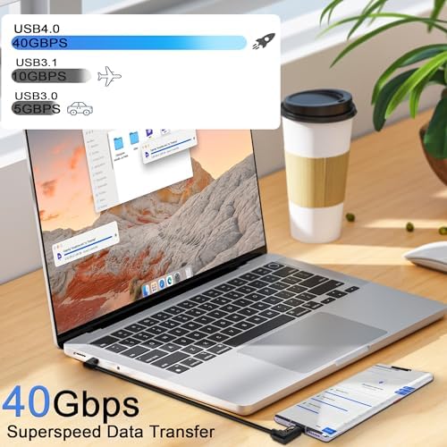 Right-Angled USB C to USB C Extension Cable – 90 Degree USB 4.0 Connector for 240 W Fast Charging and High-Speed Data Transfer – Perfect for Tight Spaces; Ideal for Laptops, Tablets, and Mobile Devices – Enhanced Multimedia Support and Strain Relief Design