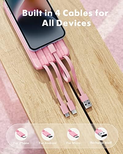 Sleek 10,000 m Ah Multi-Device Portable Charger with Built-In Cables – High-Speed 3 A Power Bank for i Phone, Samsung, Pixel, LG, Moto, i Pad – Ultimate Travel Essential with 6 Outputs for Effortless Charging on the Go