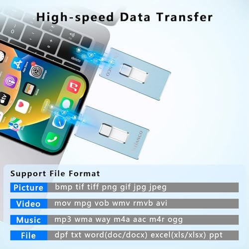 Patianco 512 GB MFi Certified USB Flash Drive for i Phone/i Pad – Lightning Connector & USB 3.0 – Ultra-Fast 100/625 MB/s Transfer Speeds – Portable, High-Capacity Photo Stick in Eye-Catching Blue – Effortless Backup & Storage Solution for Apple Users