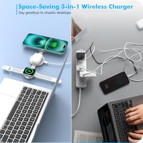 Ultimate 3-in-1 Magnetic Wireless Charging Station for Apple Devices – Compact Fast Charger Pad for i Phone 16/15/14/13, Apple Watch, and Air Pods – Foldable Travel Mag Safe Dock with Enhanced Speed and Compatibility – Ideal for On-the-Go Charging Needs