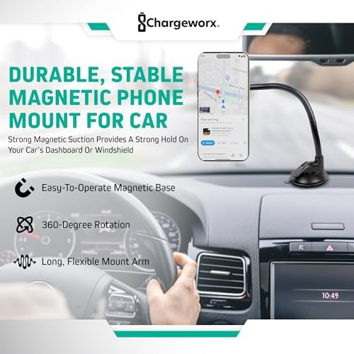 Revolutionary Magnetic Phone Mount for Car Windshield – 14-Inch Flexible Arm Holder with Secure Suction Cup – 360-Degree Rotation for Optimal Visibility and Enhanced Compatibility – Effortless Installation for Hands-Free Navigation and Safety