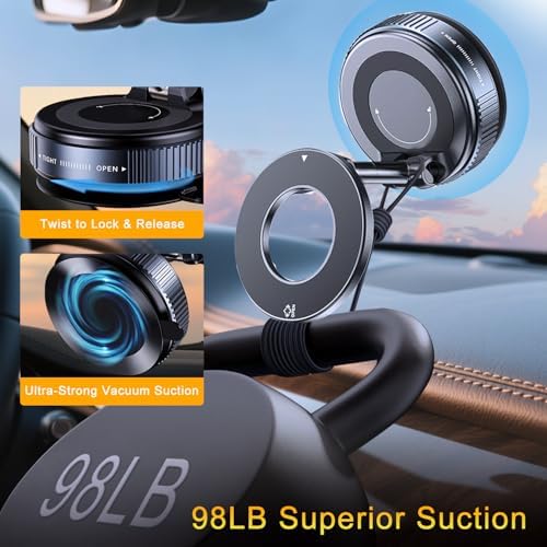 Revolutionary Magnetic Phone Mount for Mag Safe – Foldable Suction Cup Holder for i Phone 12-16 Series, 360° Adjustable Design, Hands-Free Vehicle Accessory, Enhanced Stability and Portability for Safe Navigation and Communication