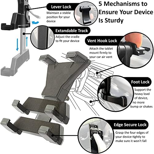 Universal Car Tablet Air Vent Holder – 360-Degree Rotating Mount for 7″ to 10″ Devices – Compatible with i Pad Pro, Mini, Air 2, Galaxy Tab, Z Fold, Kindle – Effortless Installation & Secure Grip for Enhanced Driving Experience – Lightweight, Portable Tablet Stand for Navigation & Entertainment