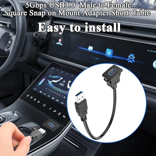 QIANRENON USB3.0 Snap-On Mount Adapter: 5 Gbps High-Speed Extension Cable for Dashboards, 30 cm Flush Connector with 5 V/2 A Charging – Perfect for Clean Installations and Enhanced Device Compatibility