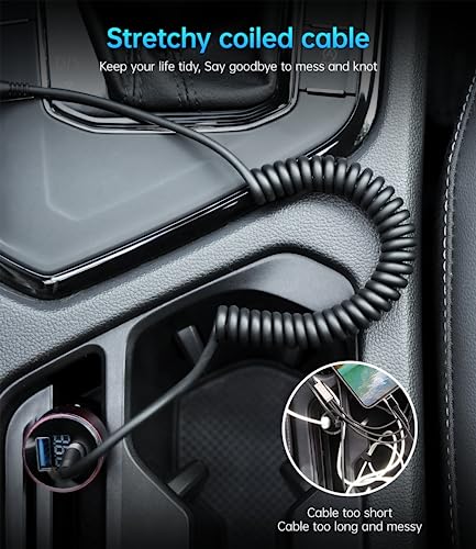 Premium Coiled Lightning Charger Cable for Car – 2-Pack with 3 FT & 5 FT Lengths, MFi Certified Retractable Cord for i Phone 14/13/12/11 Pro Max/XS MAX/XR/XS/8, i Pad & i Pod – Fast Charging & Enhanced Compatibility for Effortless Power on the Road