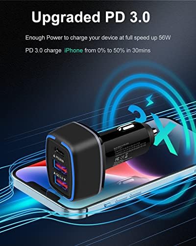 AILKIN 56 W PD USB C Car Charger – Ultra-Fast Multiport Charging Solution with 3 Ports for i Phone, Samsung Galaxy, LG, Google Pixel, and More – Compact, Safe, and High-Efficiency Automotive Charging Adapter for All Your Devices