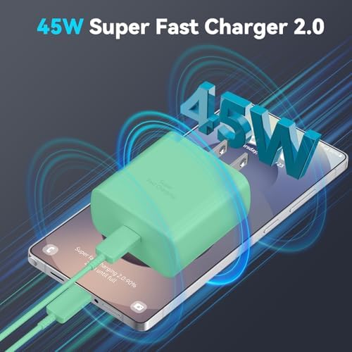 45 W Super Fast USB-C Charger with 6.6 ft Cable – Ultra-Fast Charging Adapter for Samsung Galaxy S24/S23/S22/S21/Note 20 – Stylish Deep Purple & Blue Design for Enhanced Device Performance and Safety