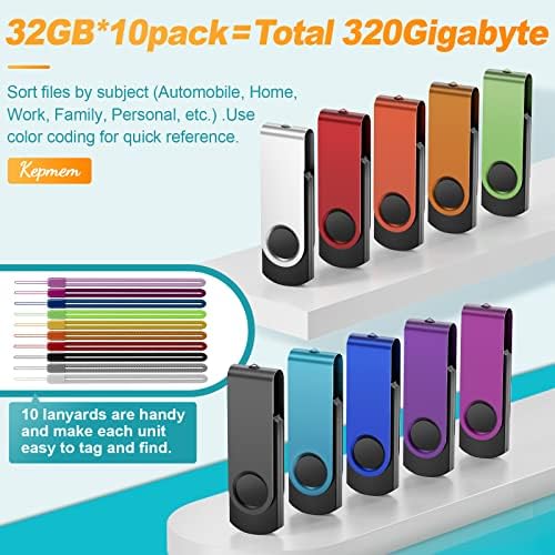 Kepmem 10-Pack 2 GB USB Flash Drives – Versatile Swivel Thumb Drives with Enhanced Compatibility, Ideal for Quick File Transfers and Backups, Assorted Colors for Personalized Style – Perfect Portable Pen Drive Solution for Students and Professionals