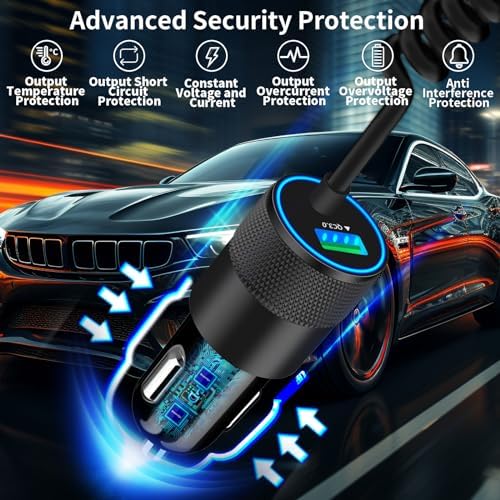 Braveridge 66 W Dual Port USB-C Car Charger for i Phone 16 – MFi Certified Fast Charging with Type-C Braided Cable – Enhanced Compatibility for i Phone 16/16 Pro Max/15/15 Pro/i Pad – Ideal for Road Trips and On-the-Go Power Solutions