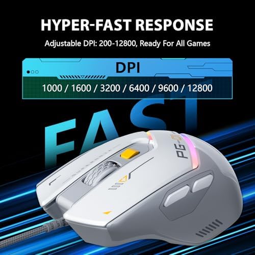 Elevate Your Game with the INPHIC PG1 Wired Gaming Mouse – Ergonomic Comfort Meets 12800 DPI Precision, 6 Customizable Buttons & Vibrant RGB Backlighting for Ultimate Performance in White and Gray