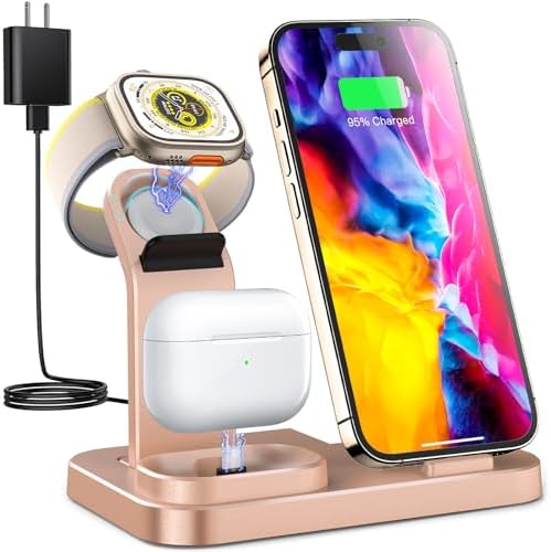 Revolutionary 3-in-1 Wireless Charging Dock for Apple Devices – Streamlined Charging Station for i Phone, Apple Watch, and Air Pods with Fast Charging 18 W Adapter in Sleek Graphite Black – Perfect for Home and Office Organization