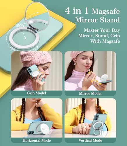 Cell Phone Stand Compatible with Magsafe Mirror Mount [Anti-Scratch & Portable] Girls Women Magnetic Travel Makeup Mirror Desk Fits for iPhone 16/15/14/13/12 Plus Pro Max (Frost) – Enhanced Compatibility and Speed