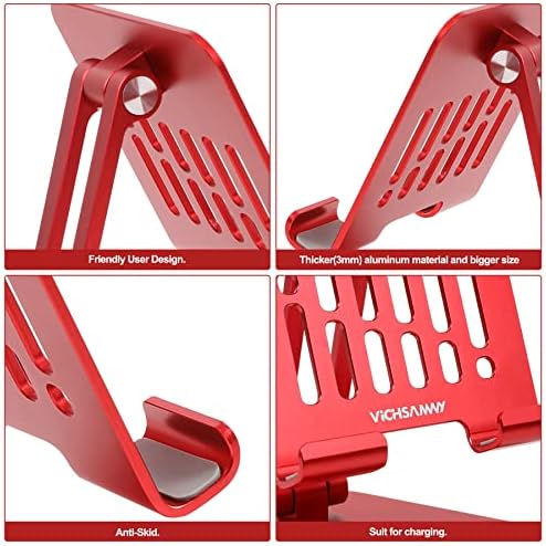 Premium Aluminum 360° Rotating Adjustable Cell Phone Stand – Heavy-Duty, Foldable Design for 4-12.9 Inch Smartphones & Tablets – Stylish Red Finish for Home & Office Use – Enhance Productivity & Comfort with Ergonomic Viewing Angles