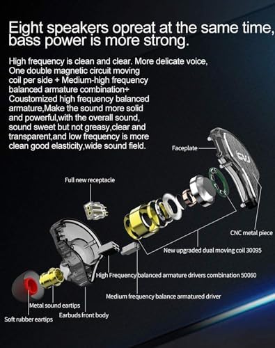 FEDAI CVJ CS8 Audiophile In-Ear Monitors – Hybrid Drivers with 3 BA & 1 Beryllium Dynamic Driver for Superior Sound Clarity – Detachable 2-Pin Cable IEMs in Elegant Blue (No Mic) – Ideal for Professionals and Music Lovers Seeking Unmatched Audio Experience