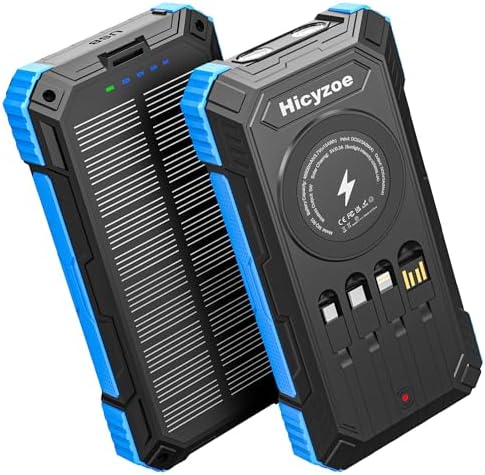Ultimate Solar Power Bank – 49,800 m Ah Wireless Portable Charger with Quick Charge 3.0, Built-in Cables, Dual USB-C Ports, and Emergency Flashlights – Ideal for Outdoor Adventures and Everyday Use (Blue)
