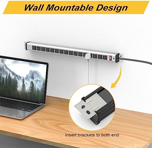 Maximize Workspace Efficiency with the 16 Outlet Heavy-Duty Power Strip – Metal Wall Mount Surge Protector, 10 FT Cord for Industrial Use – ETL Certified for Safety, Versatile Connectivity, and Robust Performance