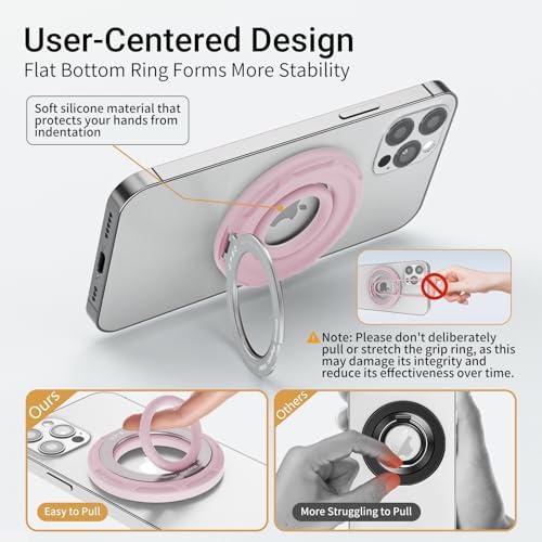 OPSO Magnetic Phone Ring Holder for Mag Safe – 360-Degree Rotating Silicone Finger Grip with Adjustable Kickstand Compatible with i Phone 16/15/14/13/12/Pro/Max & Samsung – Ultimate Hands-Free Essential for Enhanced Device Usability and Stylish Stability