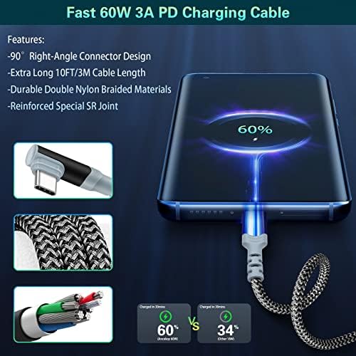 Dual Port Fast Charging Wall Adapter with 10 FT Right-Angle USB C Cable – 20 W USB-C Power Block for i Phone 16/15, Samsung Galaxy S25 Ultra, S24, S23, S10 – Efficient Charging Convenience for Home, Office, and Travel
