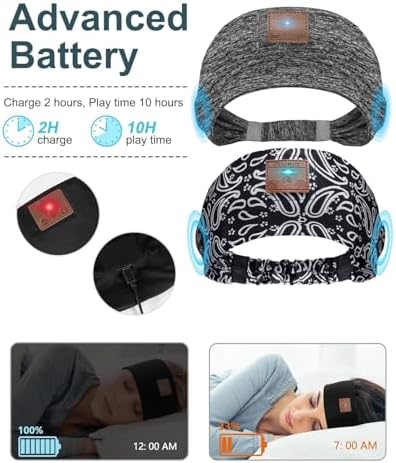 Revolutionary Ultra-Slim Bluetooth Headband Earphones – Dual-Pack for Exceptional Comfort During Sleep, Meditation, and Active Lifestyles – Premium HD Stereo Sound Engineered for Insomnia Relief – Chic Black & Grey Aesthetic with Advanced Bluetooth Connectivity for Seamless Multi-Device Use