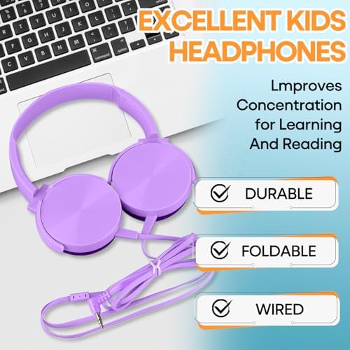 Exceptional Wireless Comfort for Learning – 2 Pack Kids Headphones with Soft Swivel Ear Pads for Engaging Online Education, Stylish Light Blue & Purple On-Ear Designs Ideal for School Use and Virtual Classrooms, Durable Wired Connectivity for Laptops and Meetings