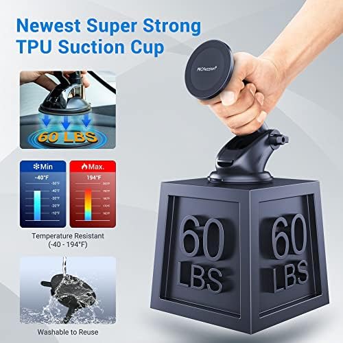 Magnetic Phone Holder for Cars – PROfezzion Suction Cup & Vent Clip Combo for i Phone 16/15/14/13 Pro Max & All Smartphones – Seamless Mag Safe Compatibility & Durable Aluminum Design – Enhanced Grip for Safe Navigation and Hands-Free Calls