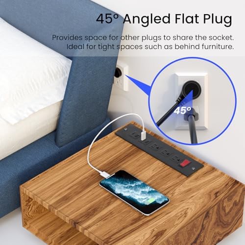 Recessed Power Strip with 15 W Wireless Charging & PD20 W USB-C Fast Charge – Sleek Flush Mount Design for Nightstands, Sofas, and Tables – Maximize Space and Efficiency with Dual Outlets and USB Ports for Ultimate Convenience