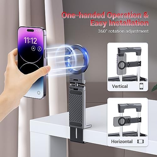PROfezzion Magnetic Airplane Phone Holder for Mag Safe iPhone 16 15 14 13 12 & All Phone, 360°Rotation Travel Must Have Handsfree Phone Mount for Desk/Tray Table Travel Accessory – Enhanced Compatibility and Speed