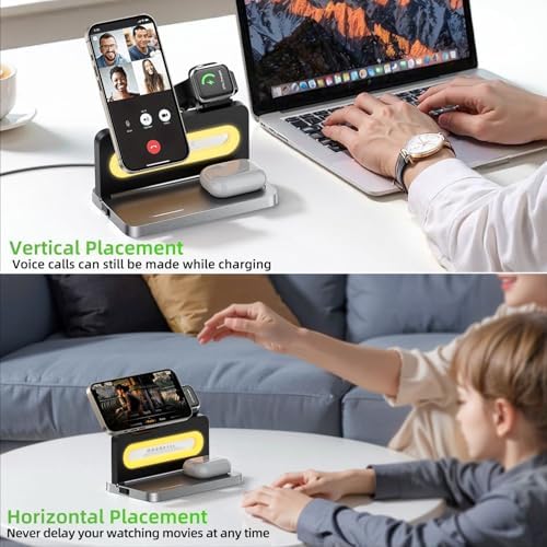 Revolutionize Your Charging Experience with the 3 in 1 Foldable Wireless Charging Station for Apple Devices – Mag Safe-Compatible Dock for i Phone 12-16, Apple Watch, and Air Pods with Built-in Night Light for Effortless Convenience and Speed